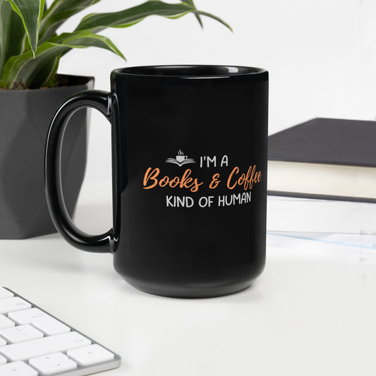 Books & Coffee Human Black Glossy Mug